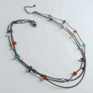 Silpada N1613 Three Strand Sterling Silver Gemstone Necklace Retired Rare